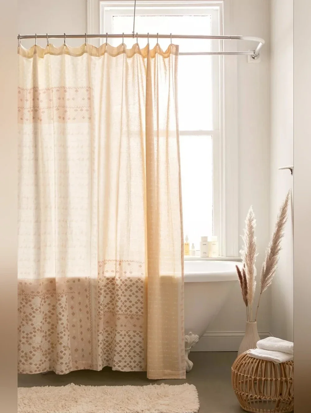 Beige Patterned Shower Curtain - Unbranded